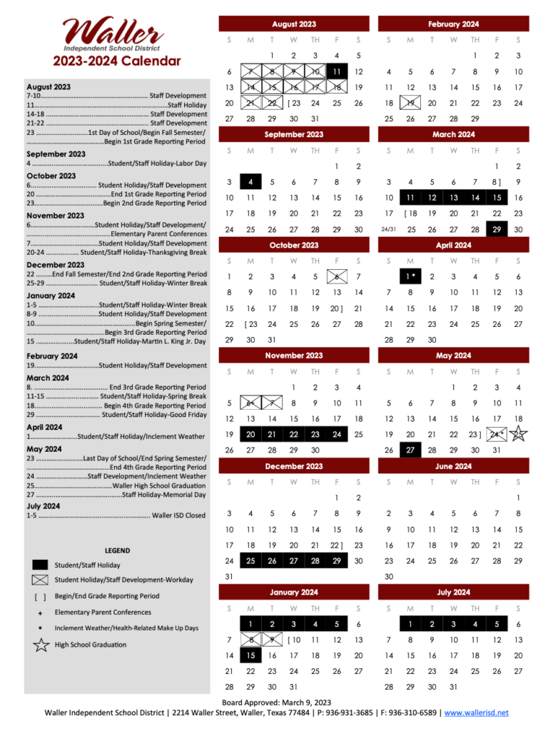 Waller ISD Board approves 20232024 school calendar Waller News