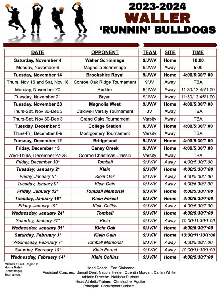 2023 Waller Bulldog varsity boys basketball schedule Waller News