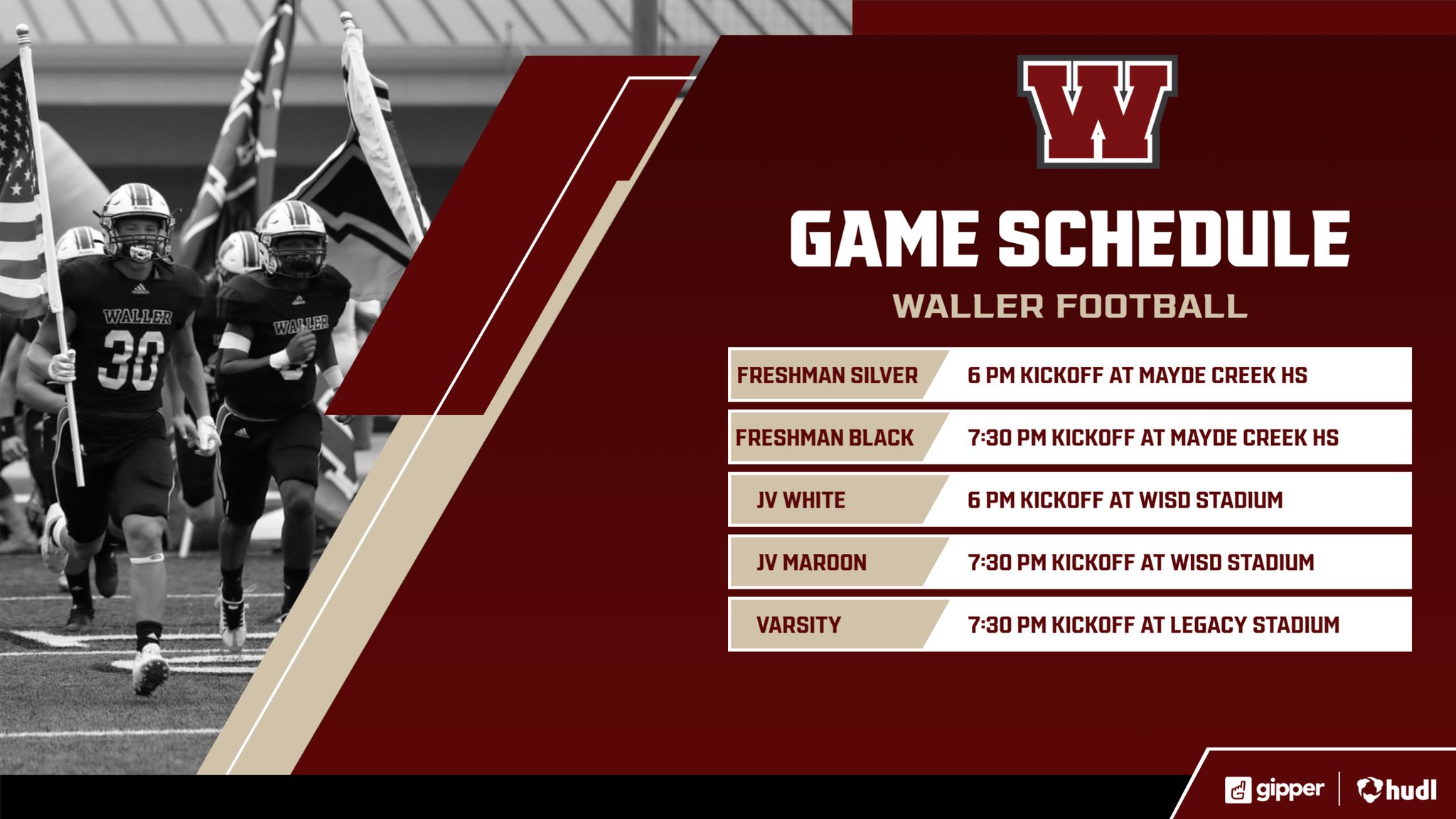The start times for the second week of the 2023 football campaign have been moved later in the afternoon, due to the intense heat. (courtesy Waller ISD)